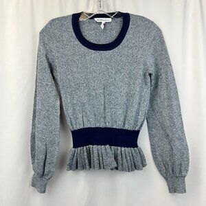 BCBGeneration Womens Multicolor Cotton Round Neck Peplum Pullover Sweater Sz XS